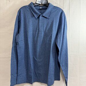 Iceglad Mens Polo Long Sleeve Soft Cotton Collared Shirt Heather Blue L